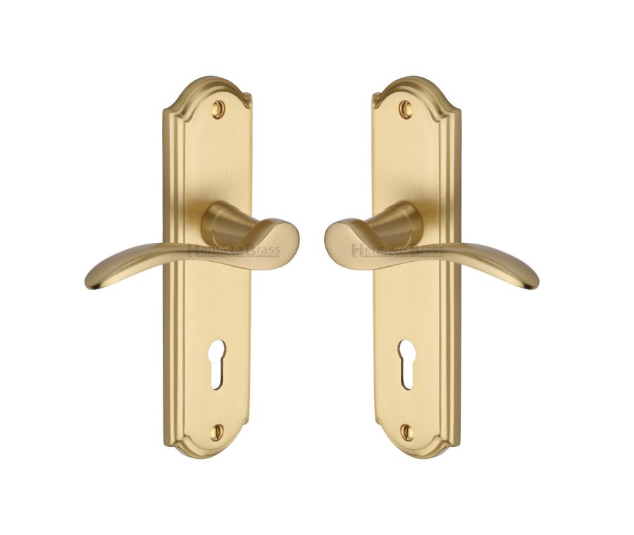Heritage Brass Satin Brass Howard Door Handle on Plate - Lever Lock