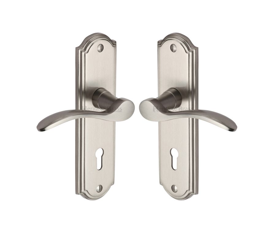 Heritage Brass Satin Nickel Howard Door Handle on Plate - Lever Lock