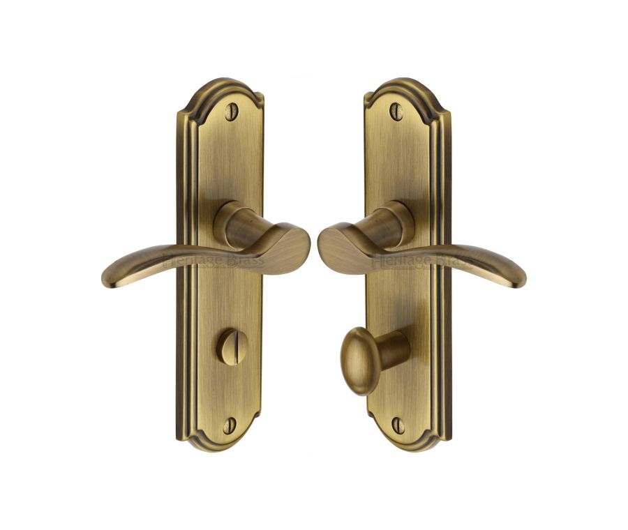 Heritage Brass Antique Brass Howard Door Handle on Plate - Bathroom Set
