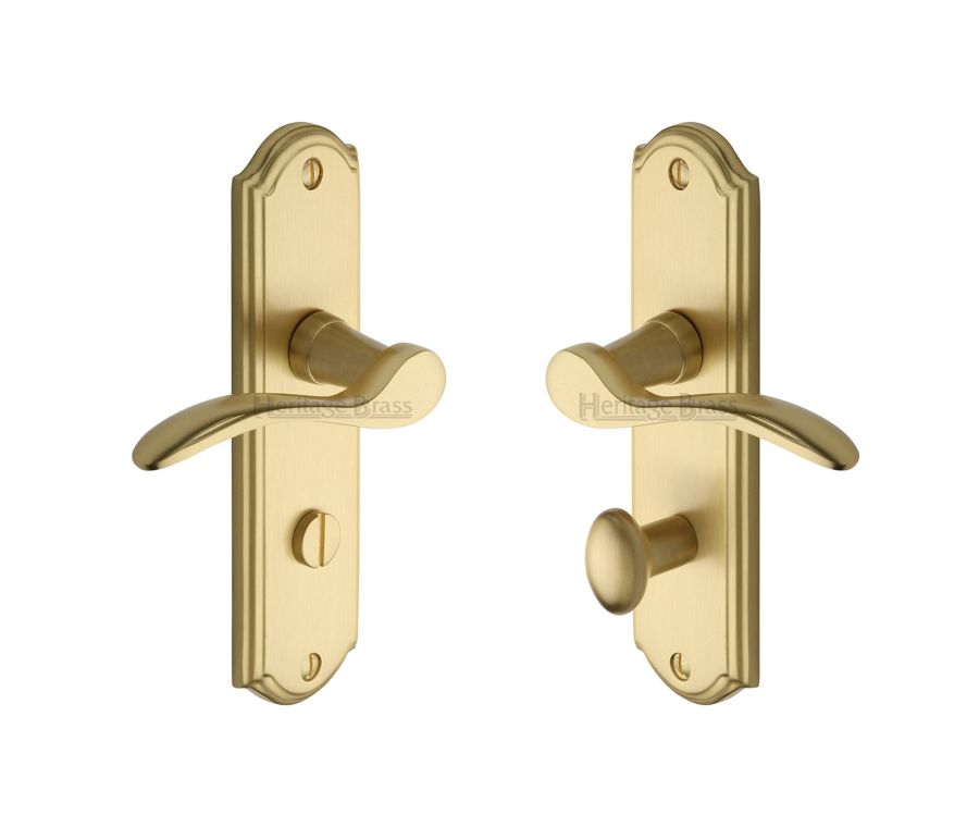Heritage Brass Satin Brass Howard Door Handle on Plate - Bathroom Set