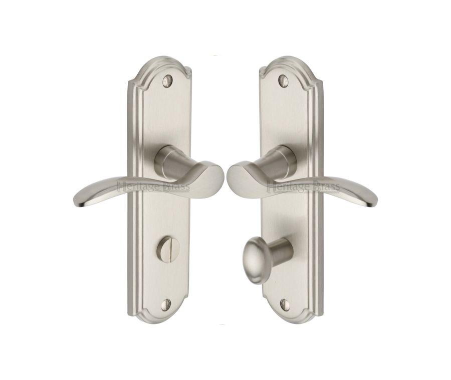 Heritage Brass Satin Nickel Howard Door Handle on Plate - Bathroom Set