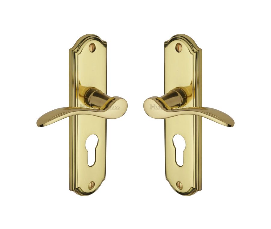 Heritage Brass Polished Brass Howard Door Handle on Plate - Euro Profile