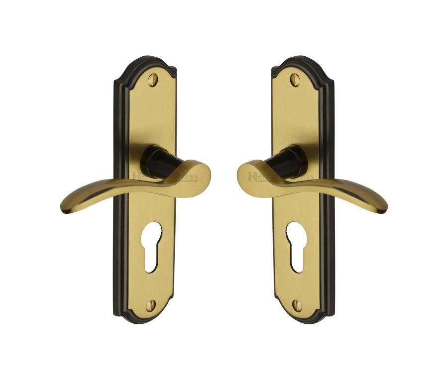 Heritage Brass Patina Split Finish Howard Door Handle on Plate - Euro Profile