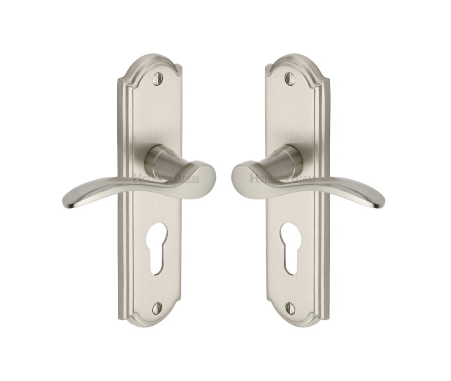 Heritage Brass Satin Nickel Howard Door Handle on Plate - Euro Profile