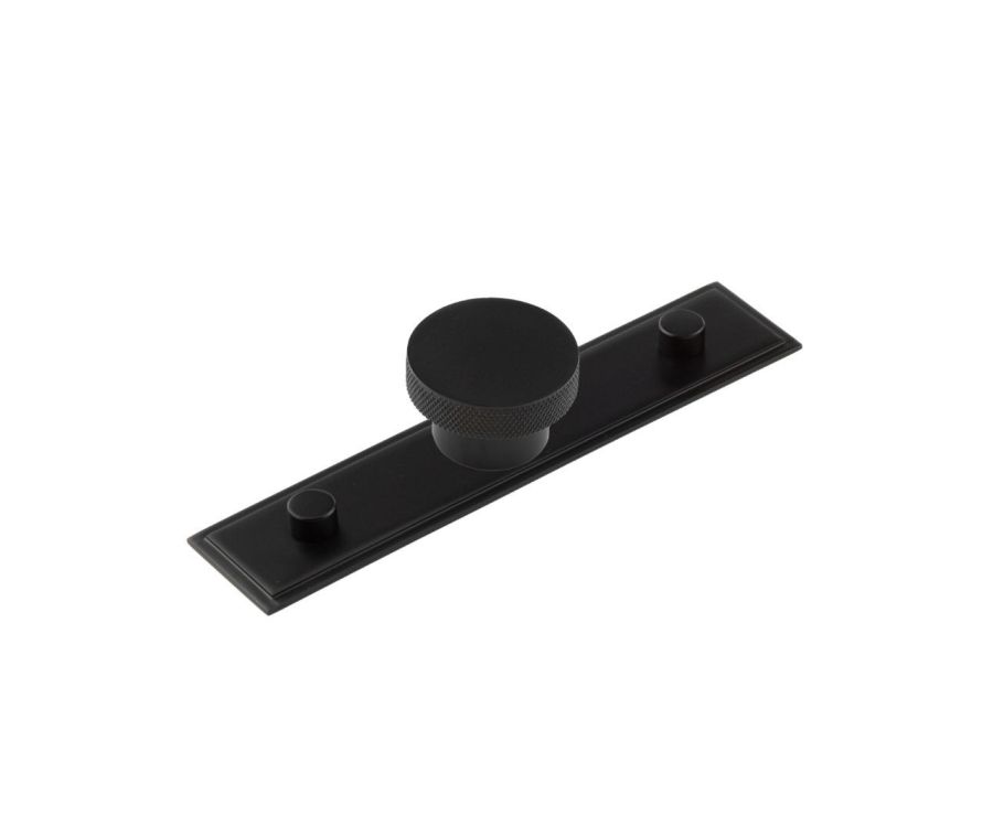Hoxton Matt Black Wenlock 40mm Knurled Knob on Stepped Backplate| HOX140-6090MB