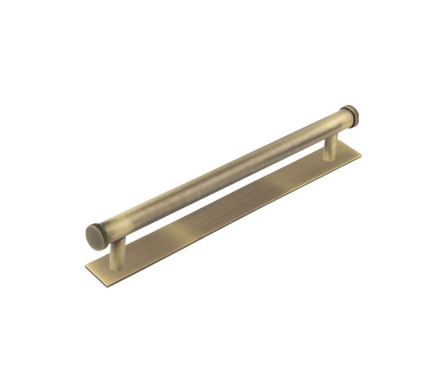 Hoxton Antique Brass Wenlock 224mm Knurled End Cap Handle on Plain Backplate | HOX160-5060AB