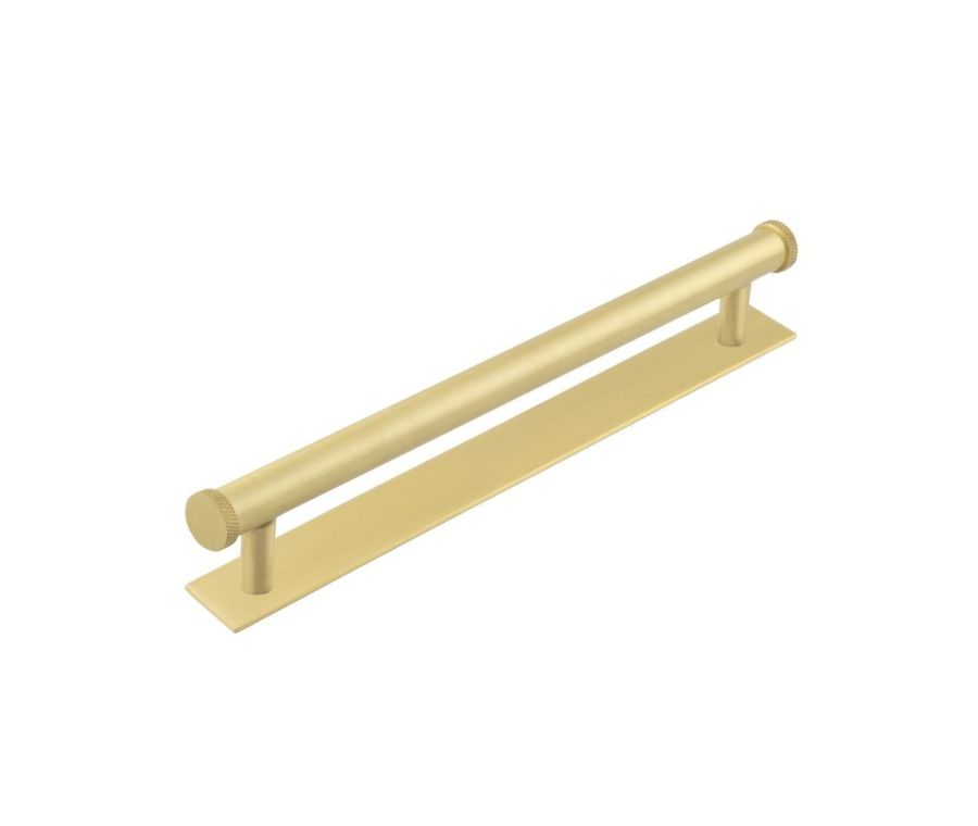 Hoxton Satin Brass Wenlock 224mm Knurled End Cap Handle on Plain Backplate | HOX160-5060SB