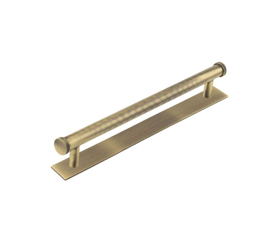 Hoxton Antique Brass Thaxted 224mm Line End Cap Handle on Plain Backplate | HOX260-5060AB