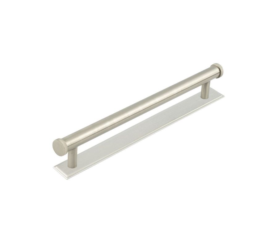 Hoxton Satin Nickel Thaxted 224mm Line End Cap Handle on Stepped Backplate | HOX260-6060SN