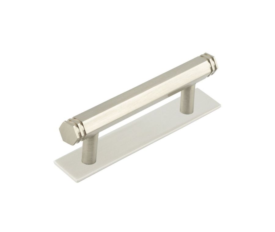 Hoxton Satin Nickel Nile 96mm Hexagonal End Cap Handle on Plain Backplate | HOX350-5050SN