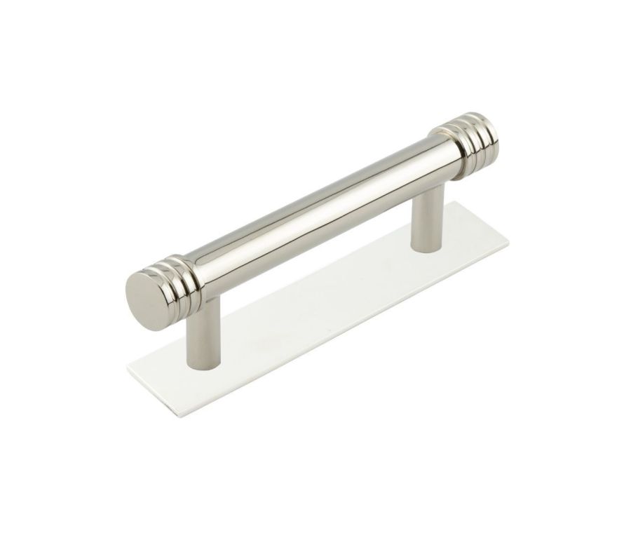 Hoxton Polished Nickel Sturt 96mm Grooved End Cap Handle on Plain Backplate | HOX450-5050PN