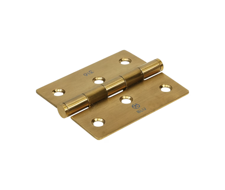 Satin Brass 76 x 66mm Slim Knuckle Window Hinge - Square |  HY3-PSB