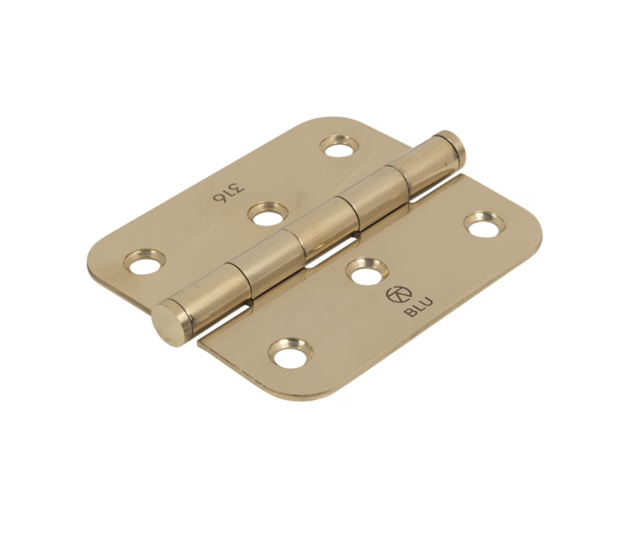 Polished Brass 76 x 66mm Slim Knuckle Window Hinge - Radius |  HY3R-PPB