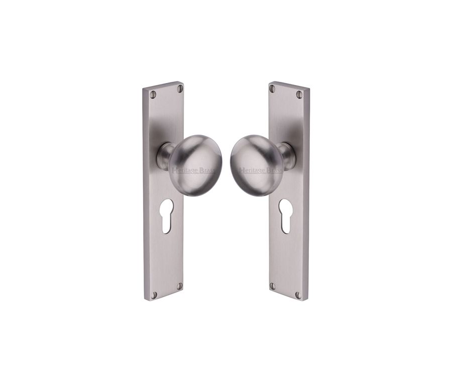 Heritage Brass Satin Nickel Victoria Door Knob on Plate - Euro Lock Set