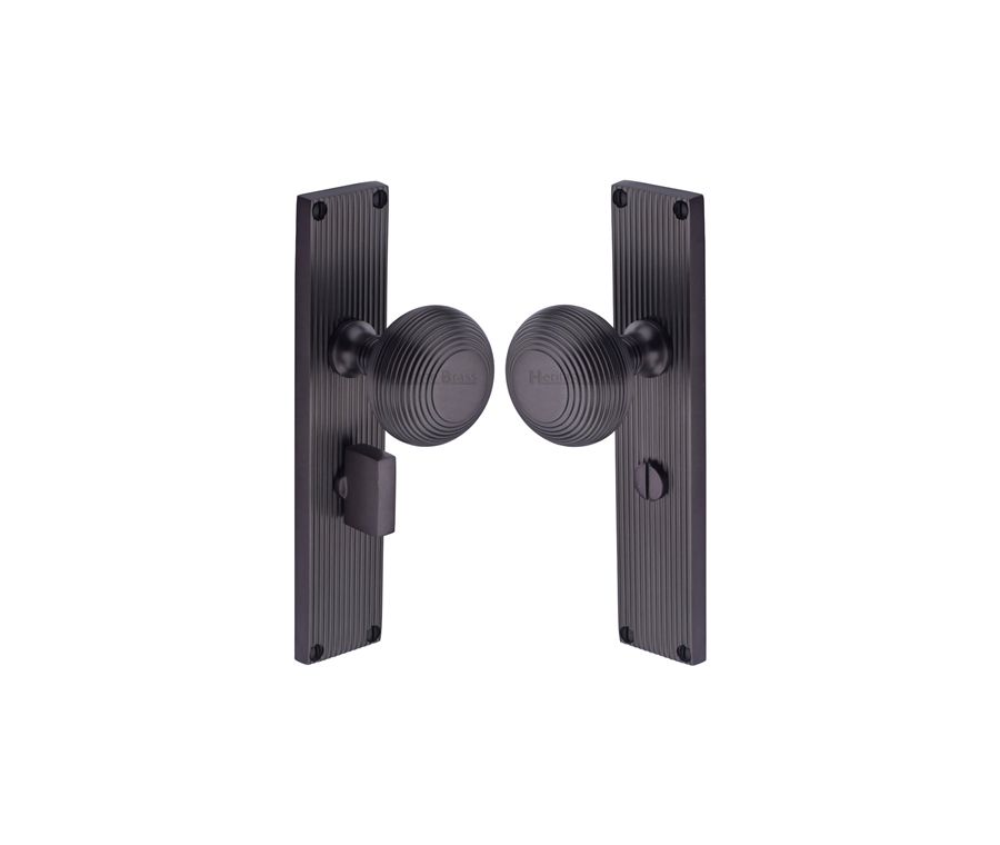 Heritage Brass Matt Bronze Beehive Door Knob on Reeded Plate - Bathroom Set