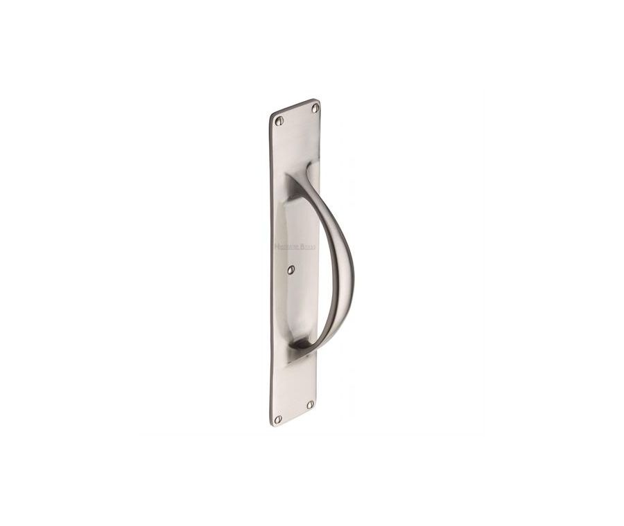 Heritage Brass Satin Nickel Door Pull Handle on Plate 195mm