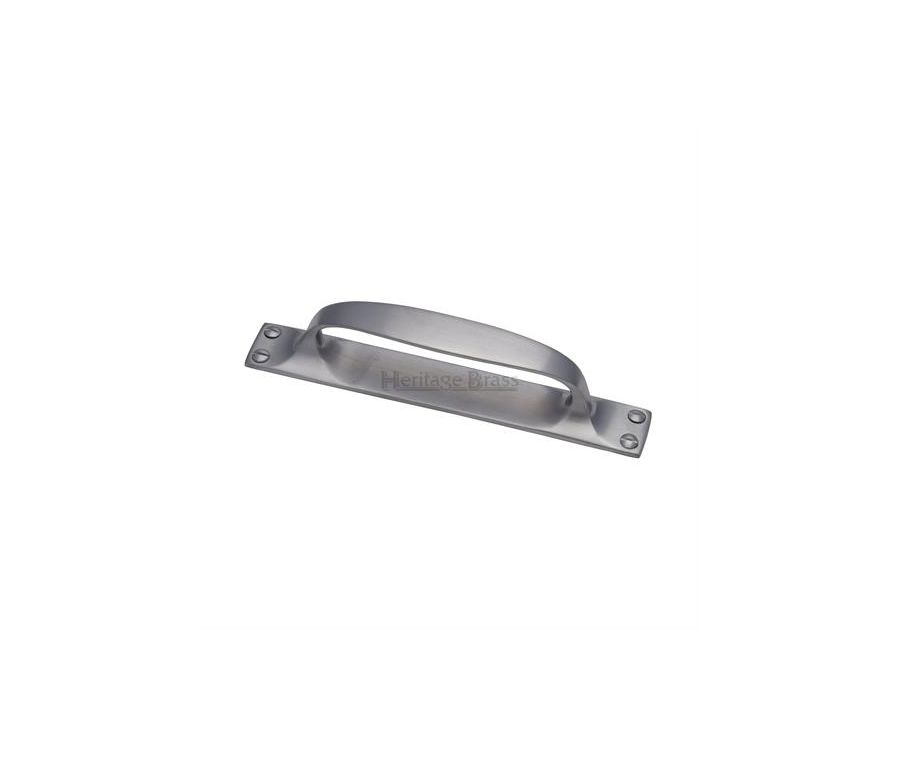 Heritage Brass Satin Chrome Door Pull Handle on Plate Offset 172mm