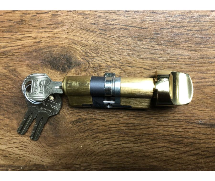 Polished Brass Evva 3 Star ICS Modular Euro Cylinder and Thumbturn 36/36 - ICSECTPB3636