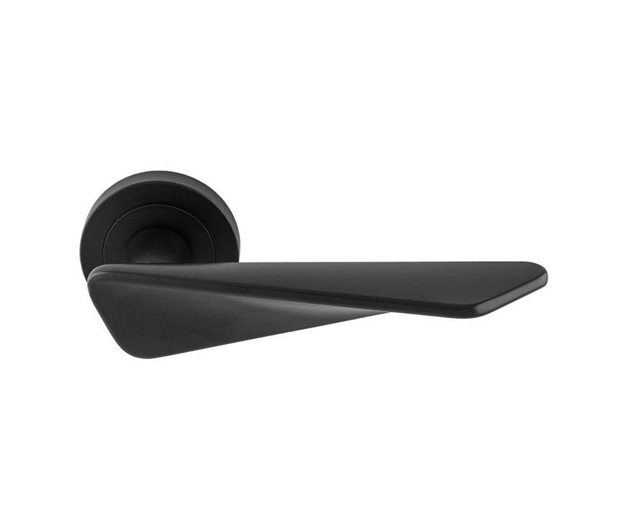 Set Manital Matt Black Intona Lever Furniture on round rose | IN5BLK
