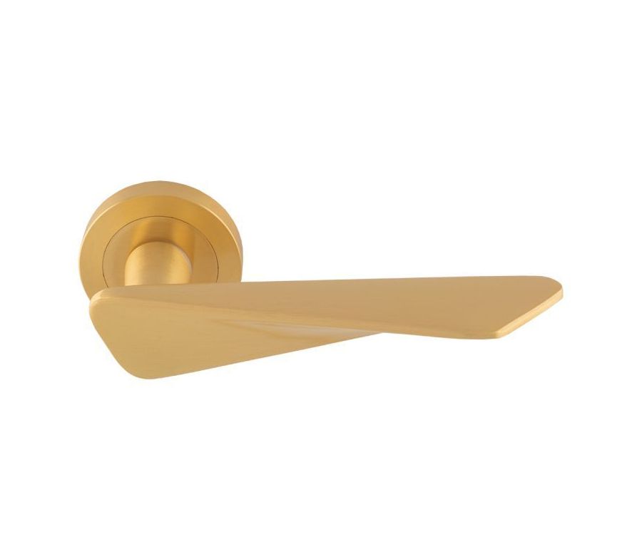 Set Manital Satin Brass Intona Lever Furniture on round rose | IN5SB