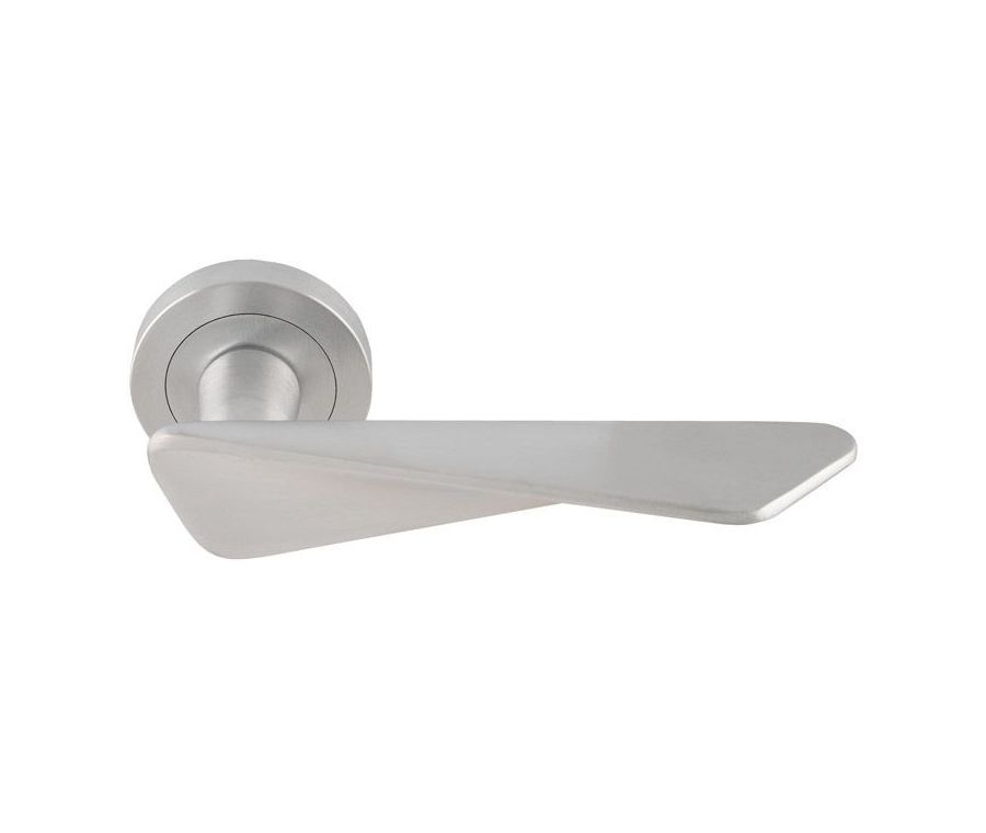 Set Manital Satin Chrome Intona Lever Furniture on round rose | IN5SC