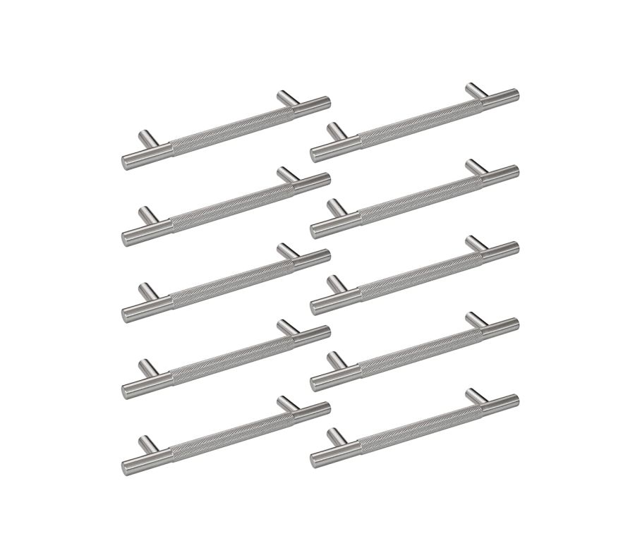 Pack 10 x Satin NIckel Knurled T Bar Pull Handle - 128mm c/c
