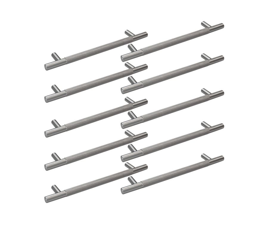 Pack 10 x Satin Nickel Knurled T Bar Pull Handle - 160mm c/c