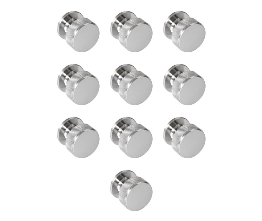 Pack 10 x Satin Nickel 34mm Knurled Cupboard Knob