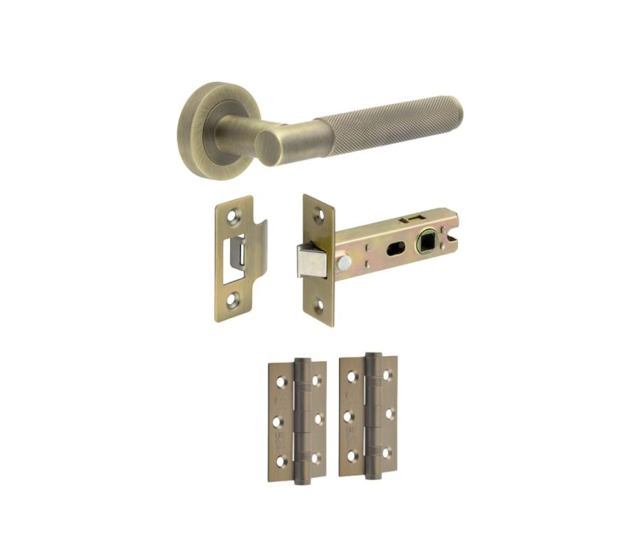 Antique Brass Knurled Camden Door Handle Set