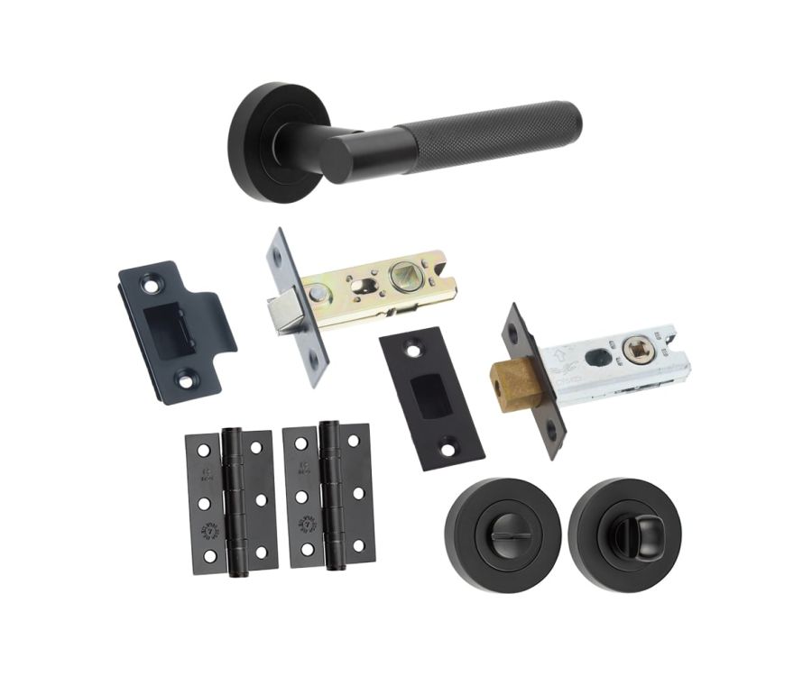 Black Nickel Knurled Camden Bathroom Door Handle Set