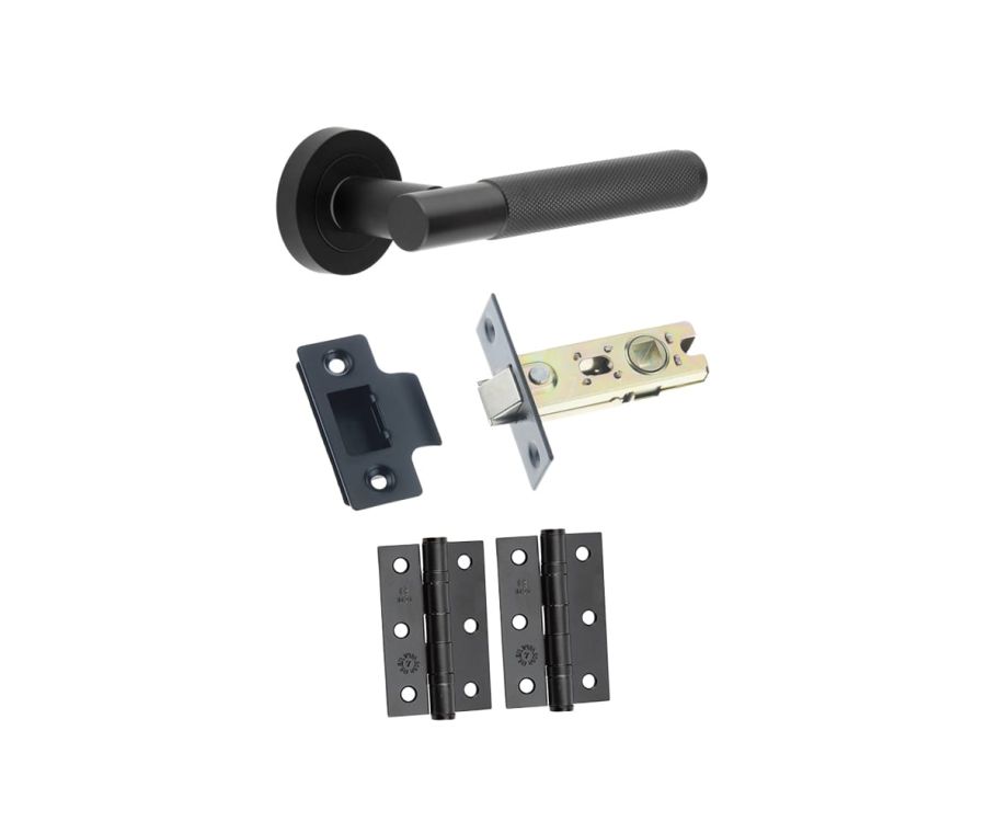 Matt Black Knurled Camden Door Handle Set
