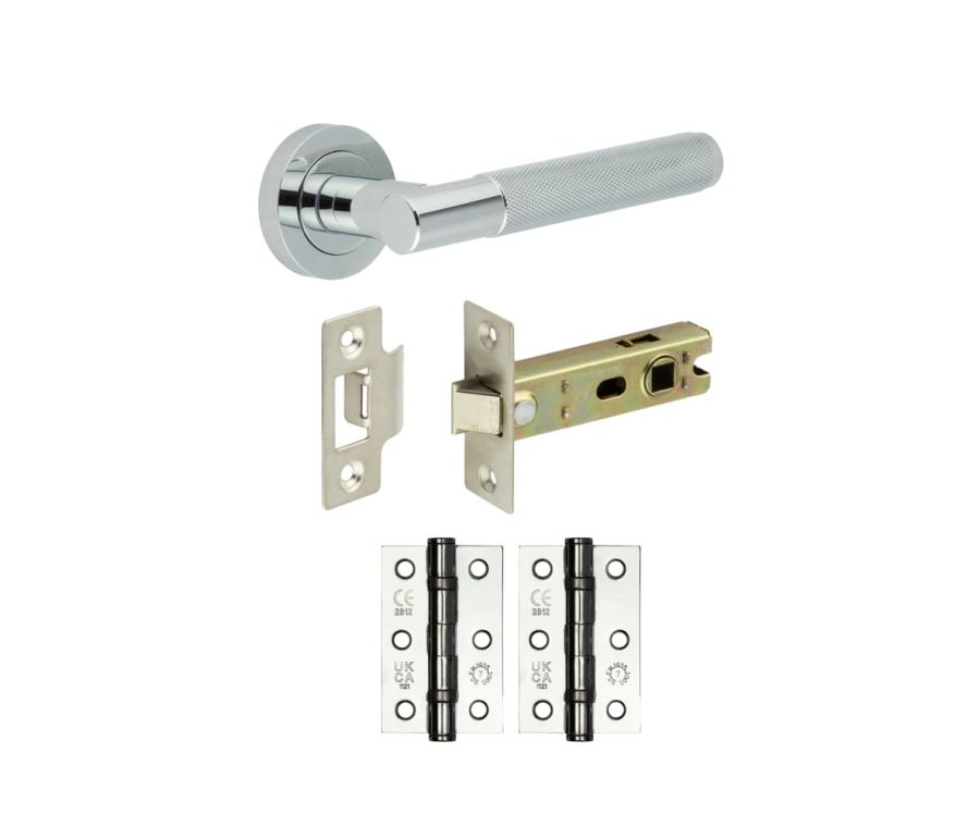 Polished Chrome Knurled Camden Door Handle Set