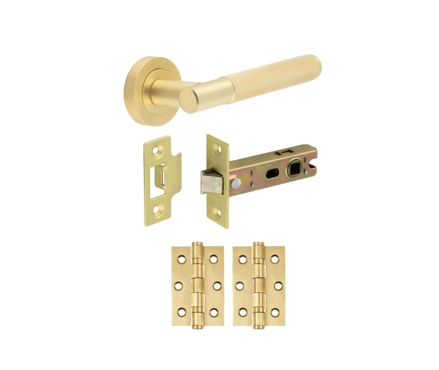Satin Brass Knurled Camden Door Handle Set