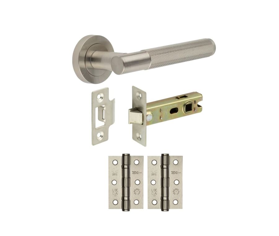 Satin Nickel Knurled Camden Door Handle Set