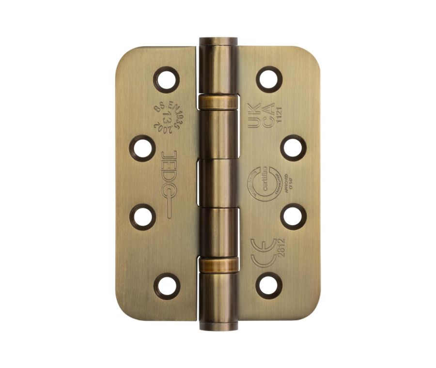 Pair Antique Brass 102x76x3mm Grade 13 ball bearing hinge - Radius | J9500RAB