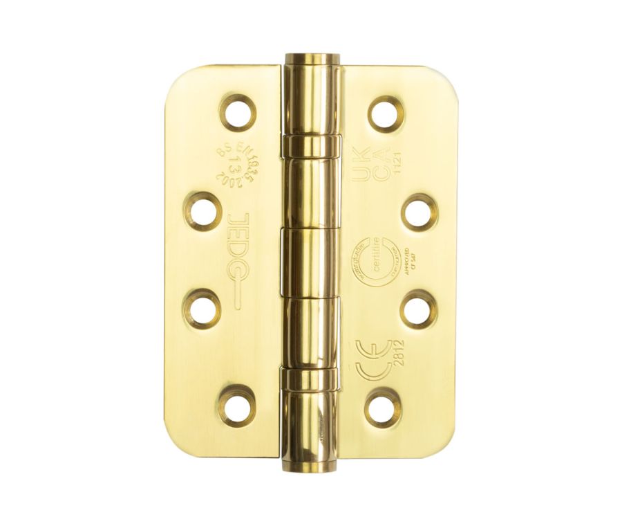 Pair Electro Brassed 102x76x3mm Grade 13 ball bearing hinge - Radius | J9500REB