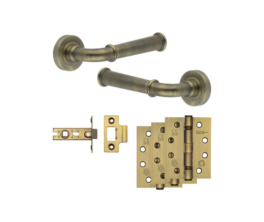 Jedo Antique Brass Classic Door Handle Pack | Internal Doors |  JE-A1A-AB
