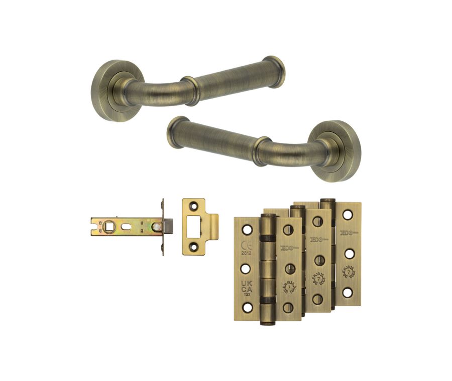 Jedo Antique Brass Classic Door Handle Pack | Internal Doors |  JE-A3B-AB