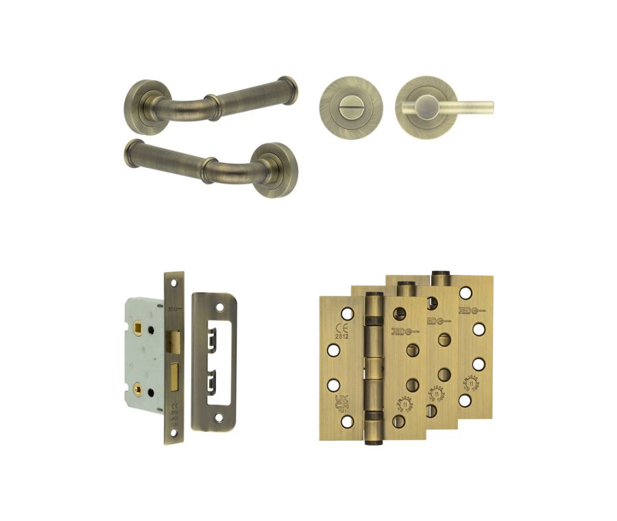 Jedo Antique Brass Classic Door Handle Pack | Bathroom |  JE-A5A2-AB