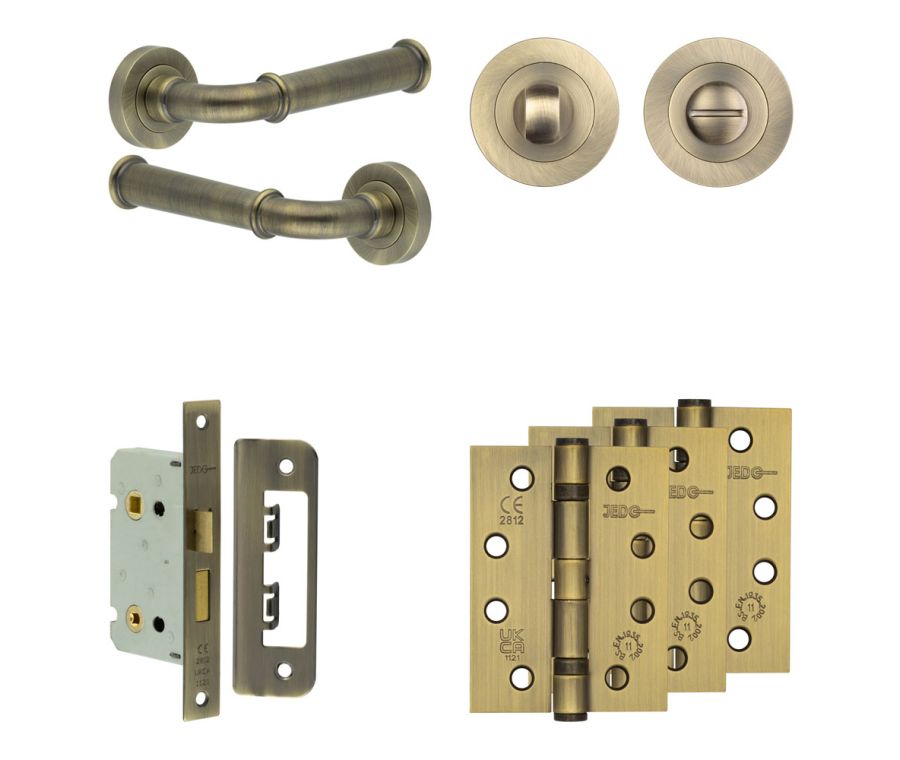 Jedo Antique Brass Classic Door Handle Pack | Bathroom |  JE-A5A3-AB