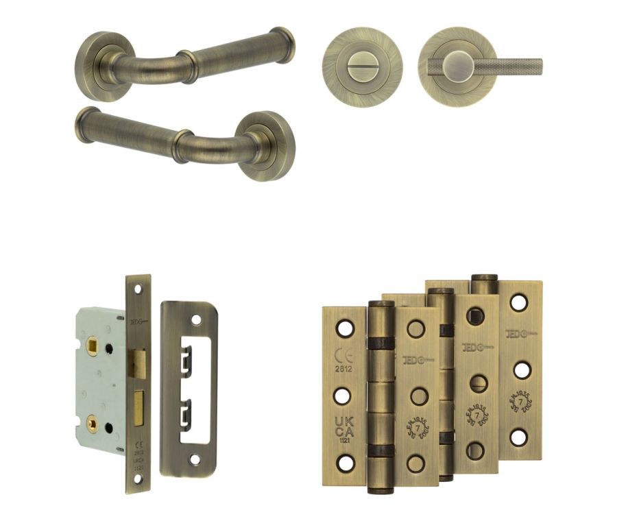 Jedo Antique Brass Classic Door Handle Pack | Bathroom |  JE-A5B1-AB