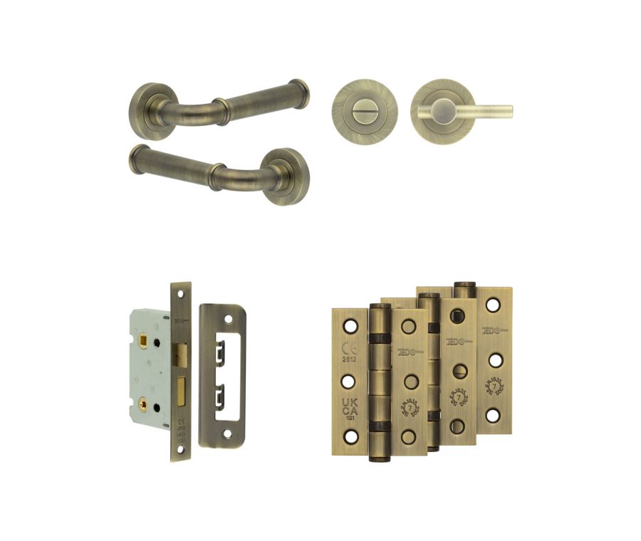 Jedo Antique Brass Classic Door Handle Pack | Bathroom |  JE-A5B2-AB