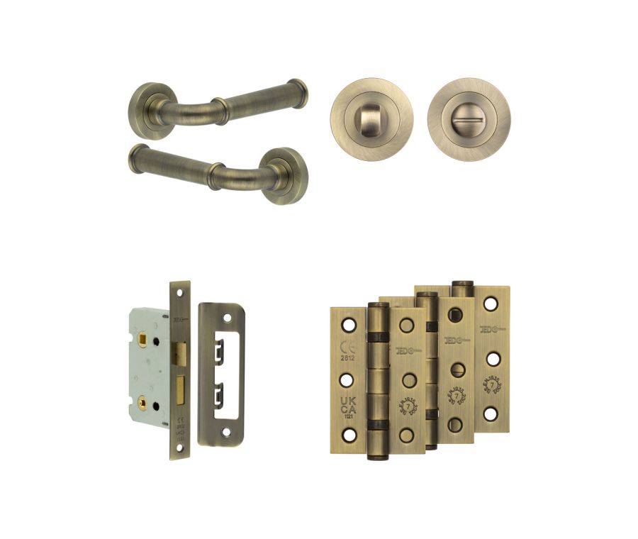 Jedo Antique Brass Classic Door Handle Pack | Bathroom |  JE-A5B3-AB