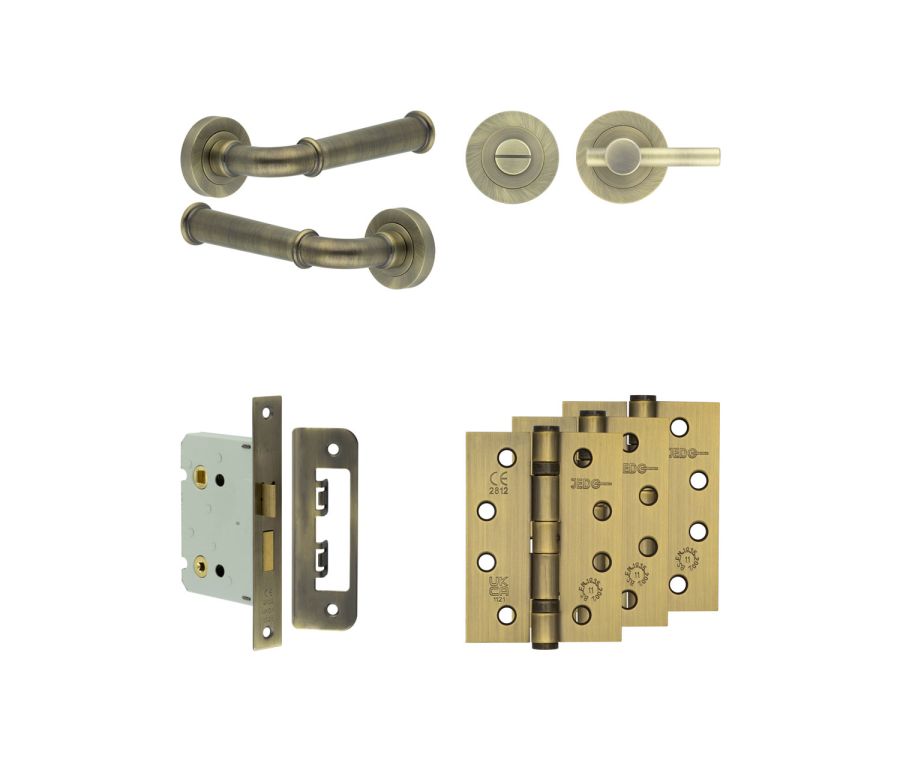 Jedo Antique Brass Classic Door Handle Pack | Bathroom |  JE-A6A2-AB