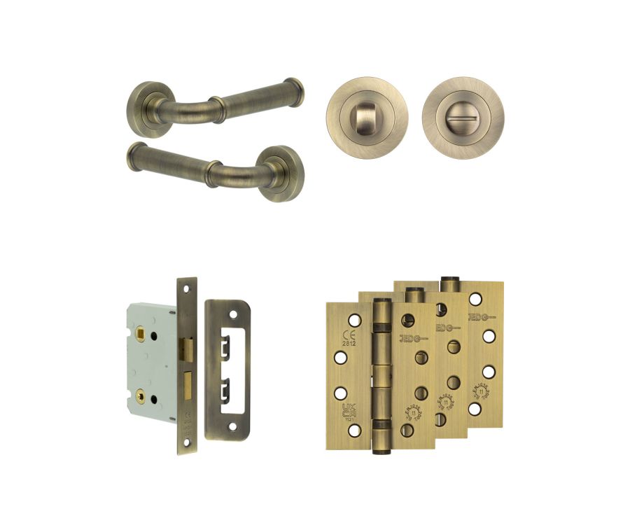 Jedo Antique Brass Classic Door Handle Pack | Bathroom |  JE-A6A3-AB
