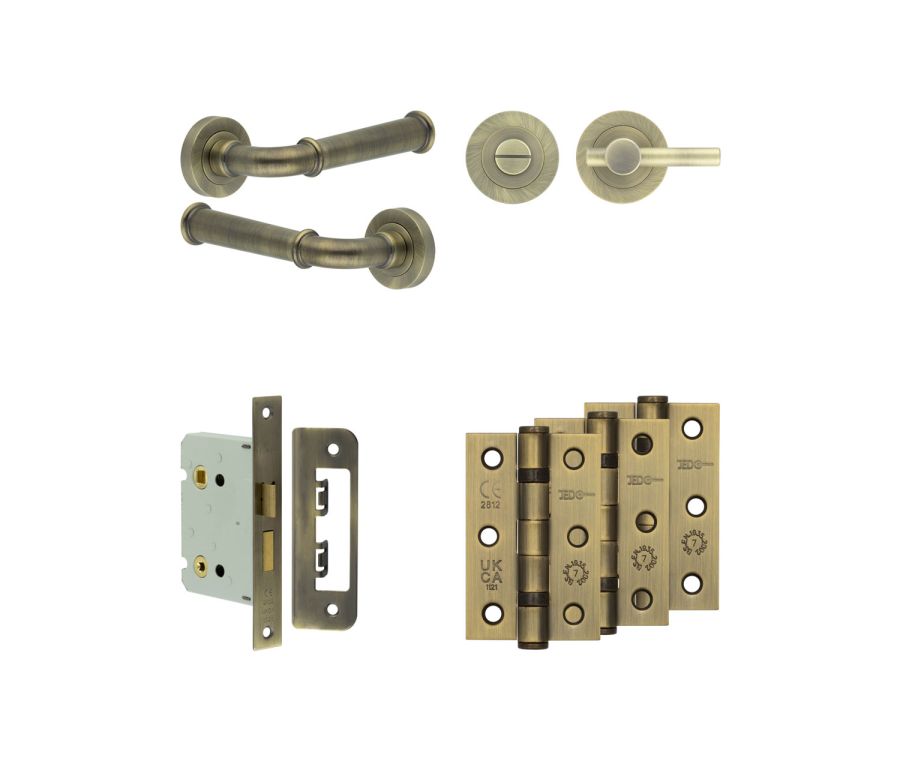 Jedo Antique Brass Classic Door Handle Pack | Bathroom |  JE-A6B2-AB