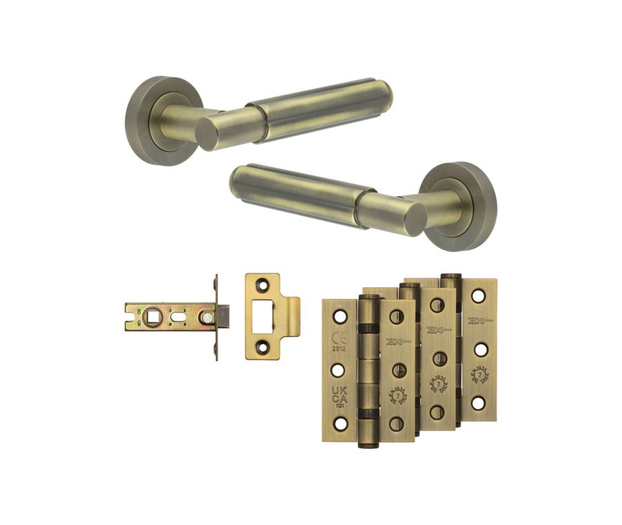Jedo Antique Brass Bloom Door Handle Pack | Internal Doors |  JE-B1B-AB