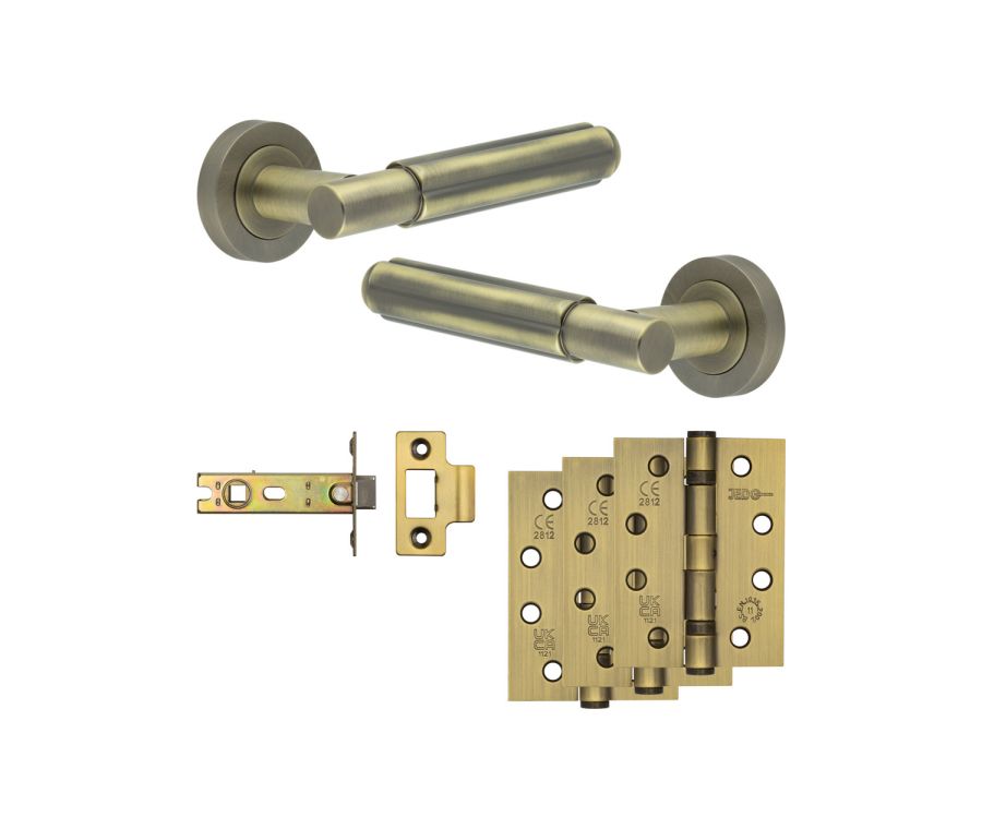 Jedo Antique Brass Bloom Door Handle Pack | Internal Doors |  JE-B3A-AB