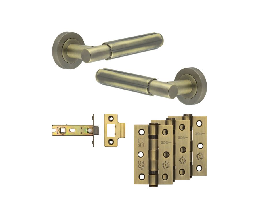 Jedo Antique Brass Bloom Door Handle Pack | Internal Doors |  JE-B3B-AB