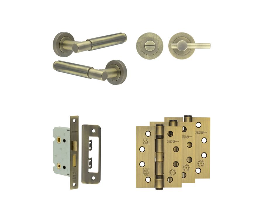 Jedo Antique Brass Bloom Door Handle Pack | Bathroom |  JE-B5A2-AB